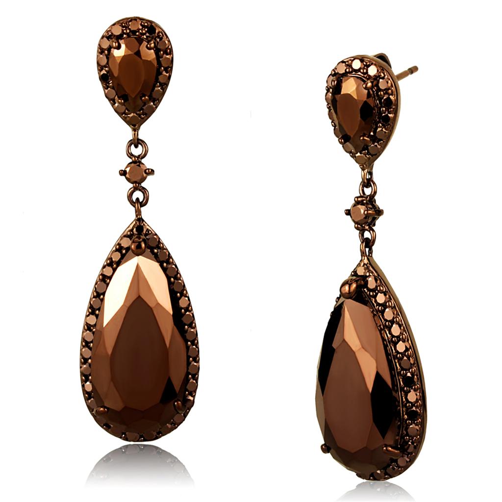 IP Coffee light Brass Earrings with AAA Grade CZ in Light Coffee