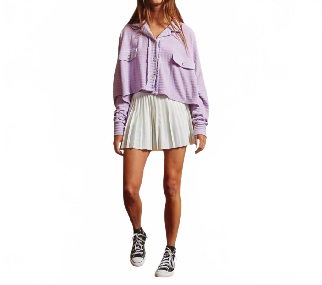 Loose Fit Crop Shacket In Lavender