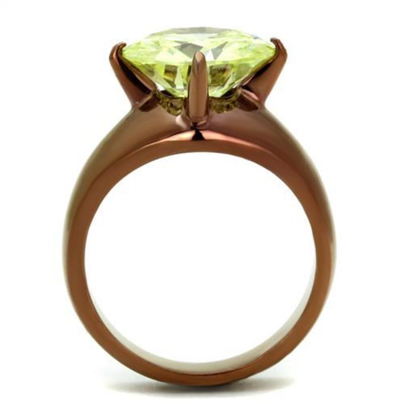 IP Coffee light Stainless Steel Ring with AAA Grade CZ in Apple Green color