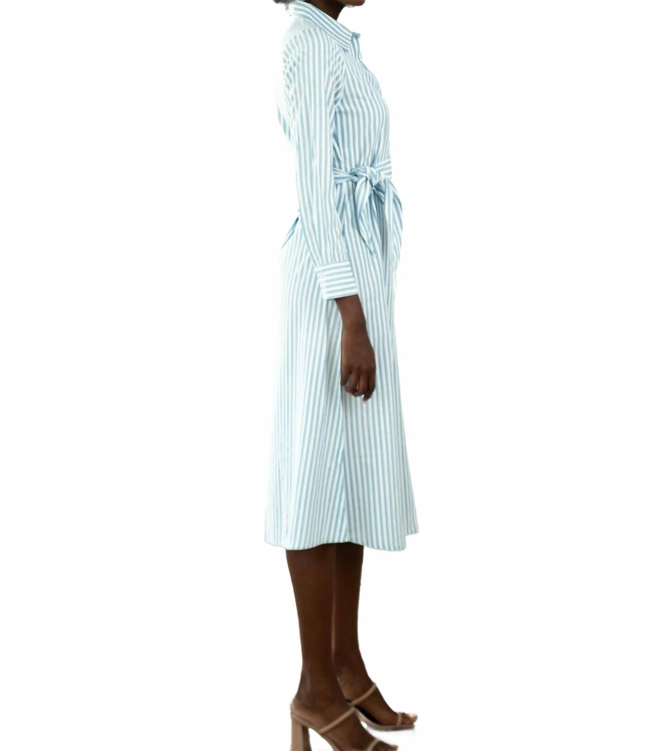 Sasha Shirt Midi Dress In Blue Stripe