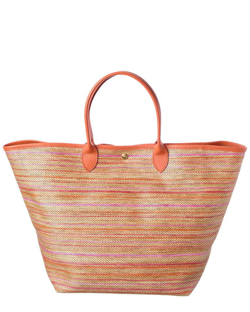 Longchamp Le Panier Pliage Rainbow Leather-Trim Tote