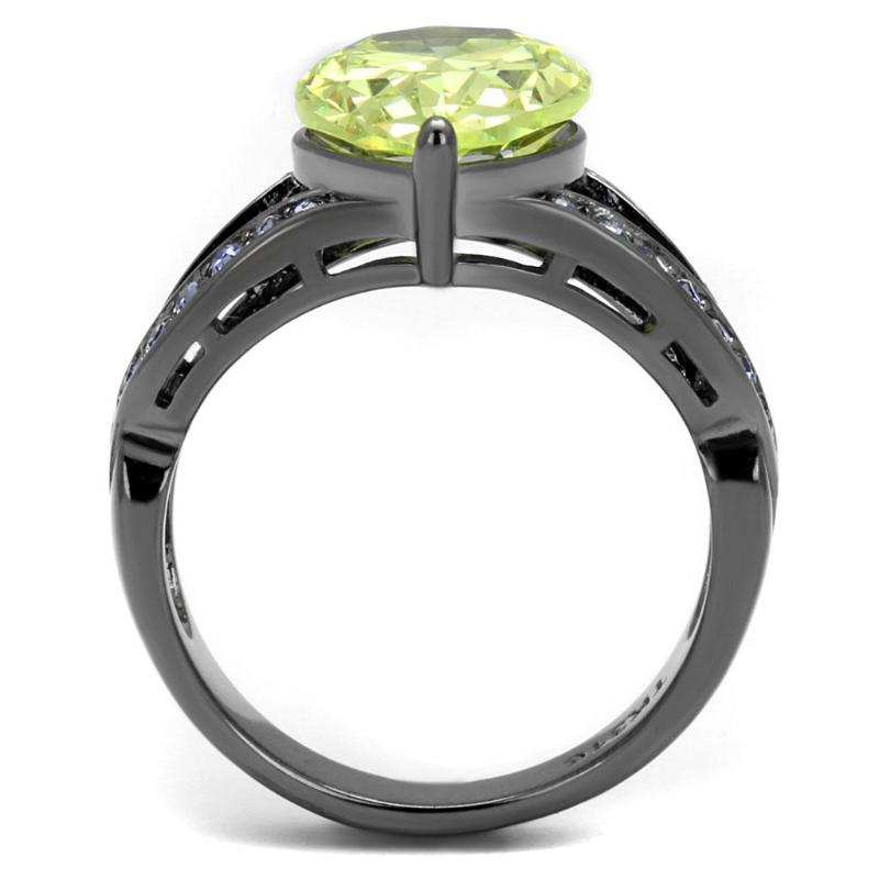 IP Light Black Stainless Steel Ring with AAA Grade CZ in Apple Green color