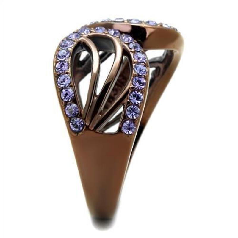 IP Coffee light Stainless Steel Ring with Top Grade Crystal in Tanzanite
