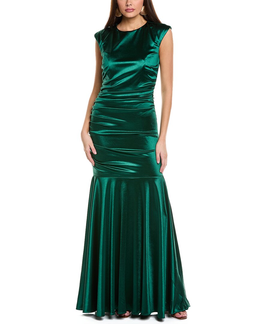 Rene Ruiz Hand-Draped Metallic Stretch Gown