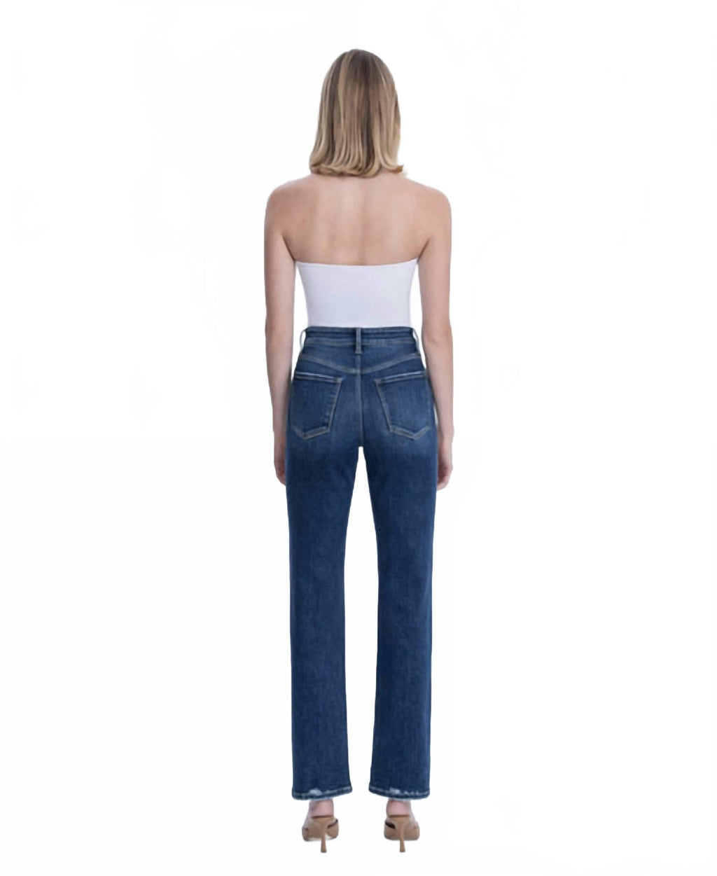 Celestial Glow High Rise Full Length Straight Jeans In Dark Wash