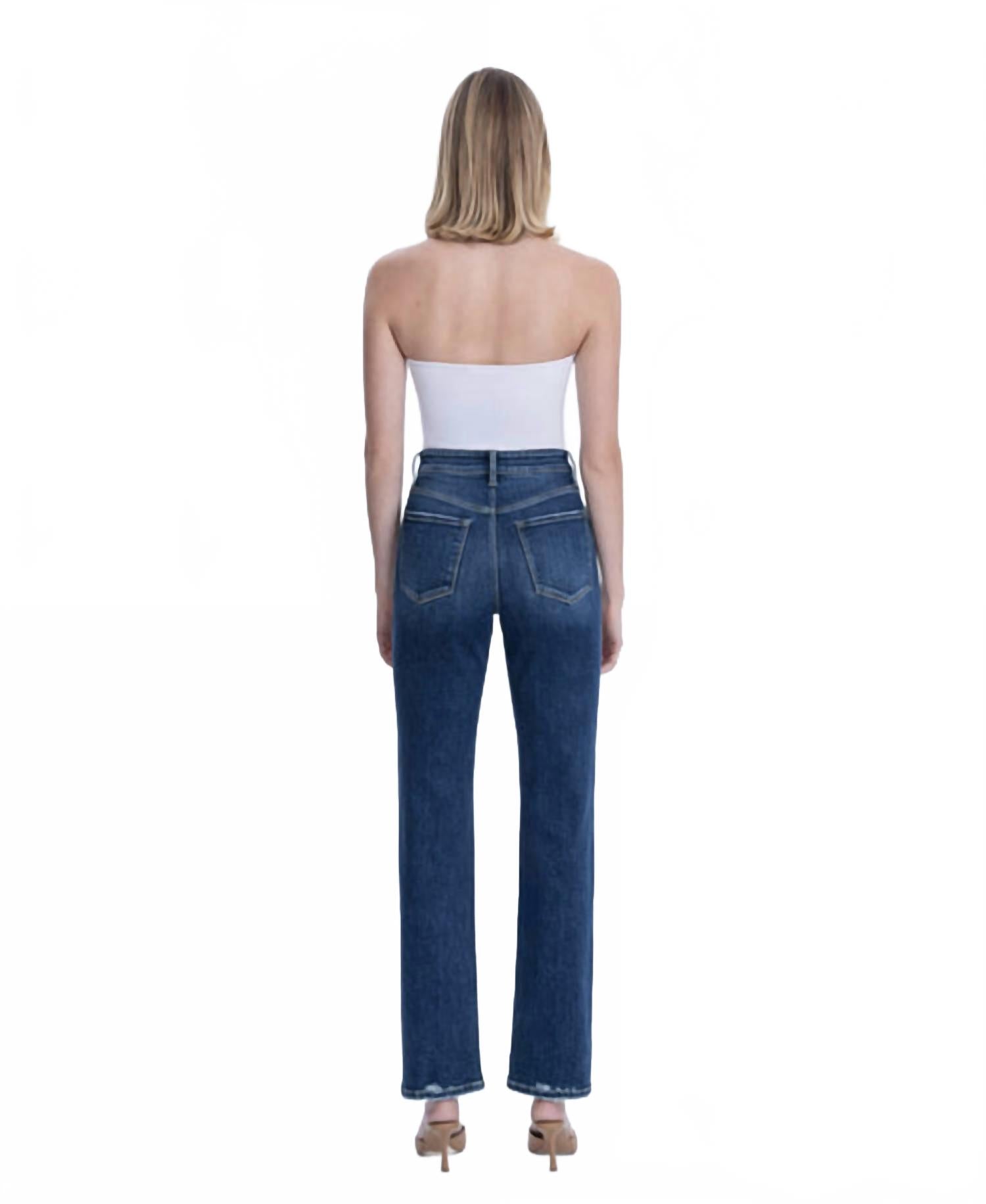 Celestial Glow High Rise Full Length Straight Jeans In Dark Wash