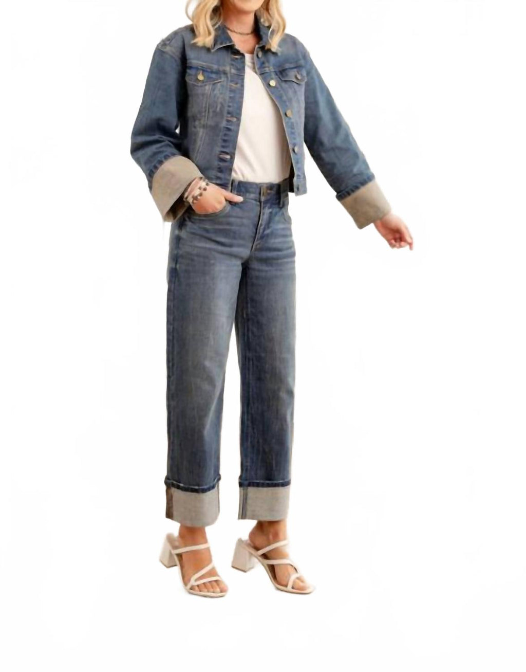 Cropped Denim Jacket With Buttons In Mid Blue Artisanal