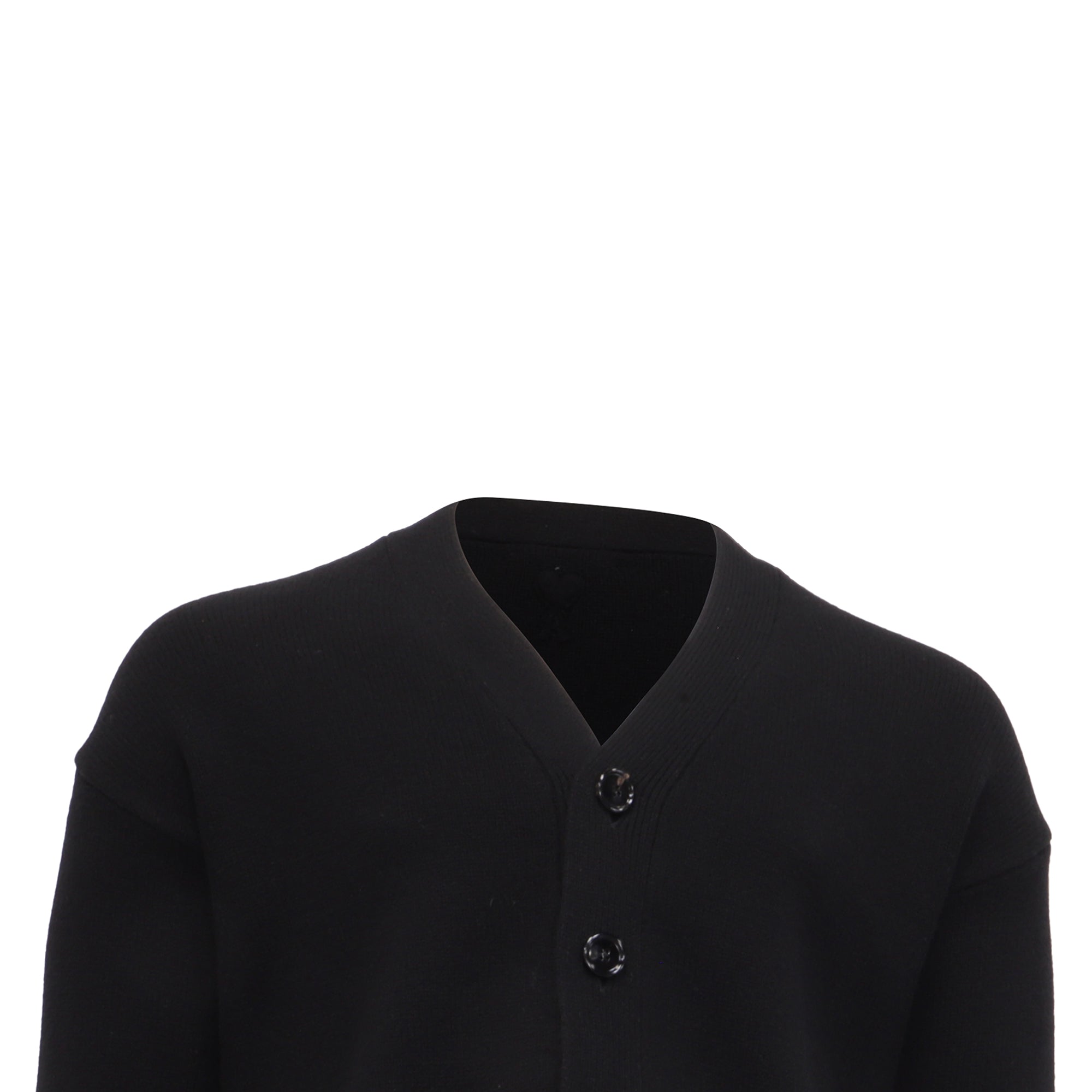 AMI Paris Cropped Cardigan in Black Merino Wool