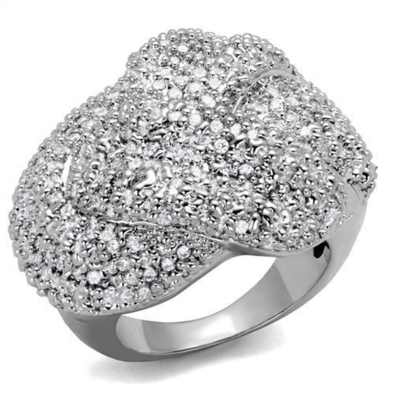Rhodium Brass Ring with AAA Grade CZ in Clear