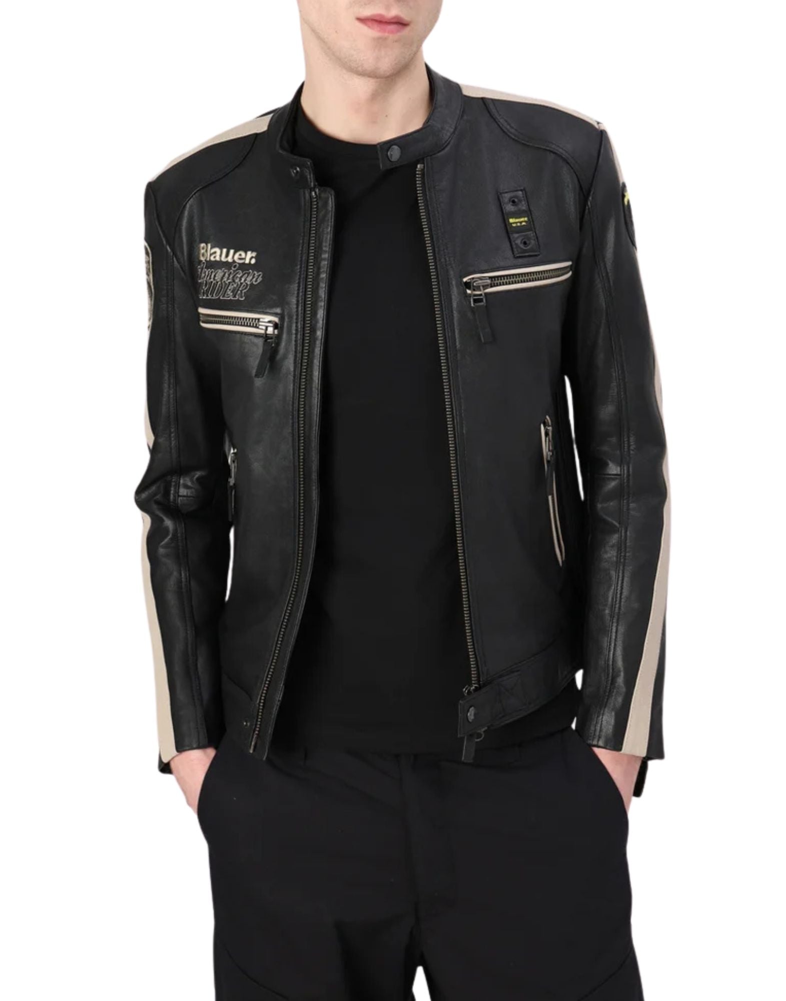 Blauer Garner Leather Jacket Black Slim Fit With Stand Collar For Men 26Sblul02439-007521 999