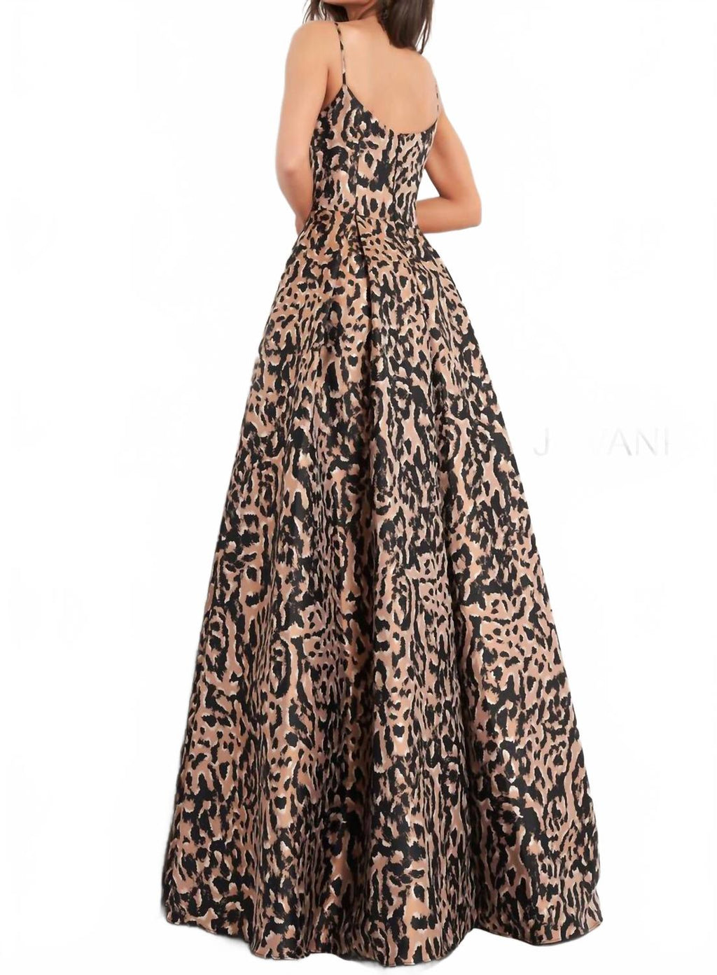 Spaghetti Strap Prom Gown In Cheetah
