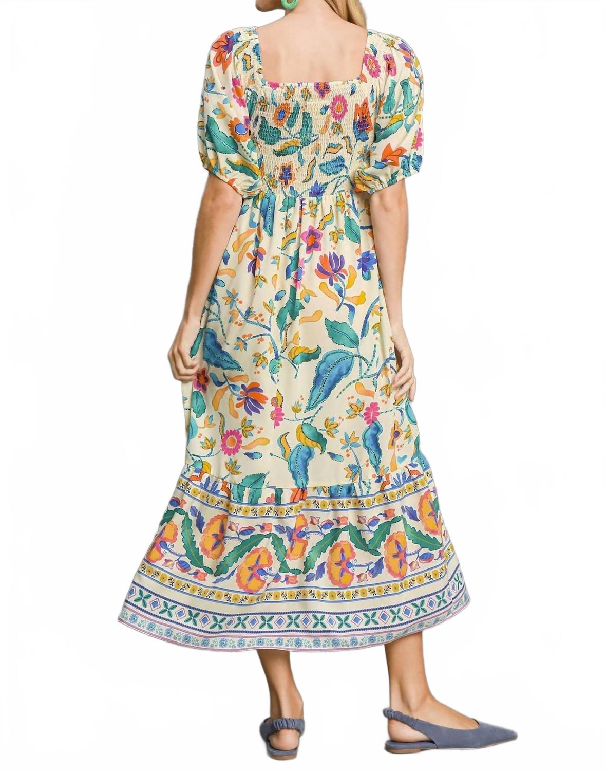 Boho Floral Smocked Maxi Dress In Multicolor