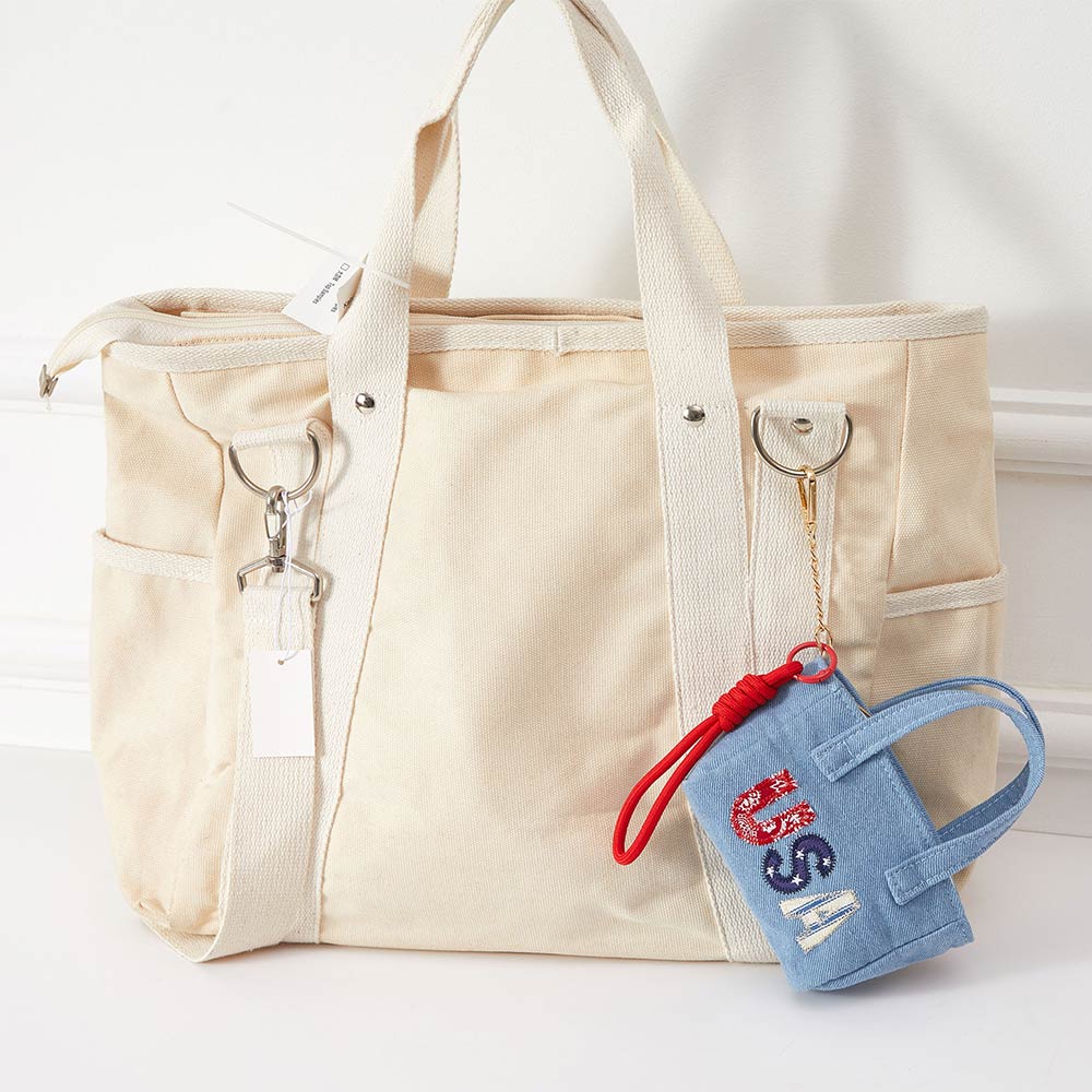 USA Letter Embroidered Mini Canvas Tote Bag Keychain Bag Charm