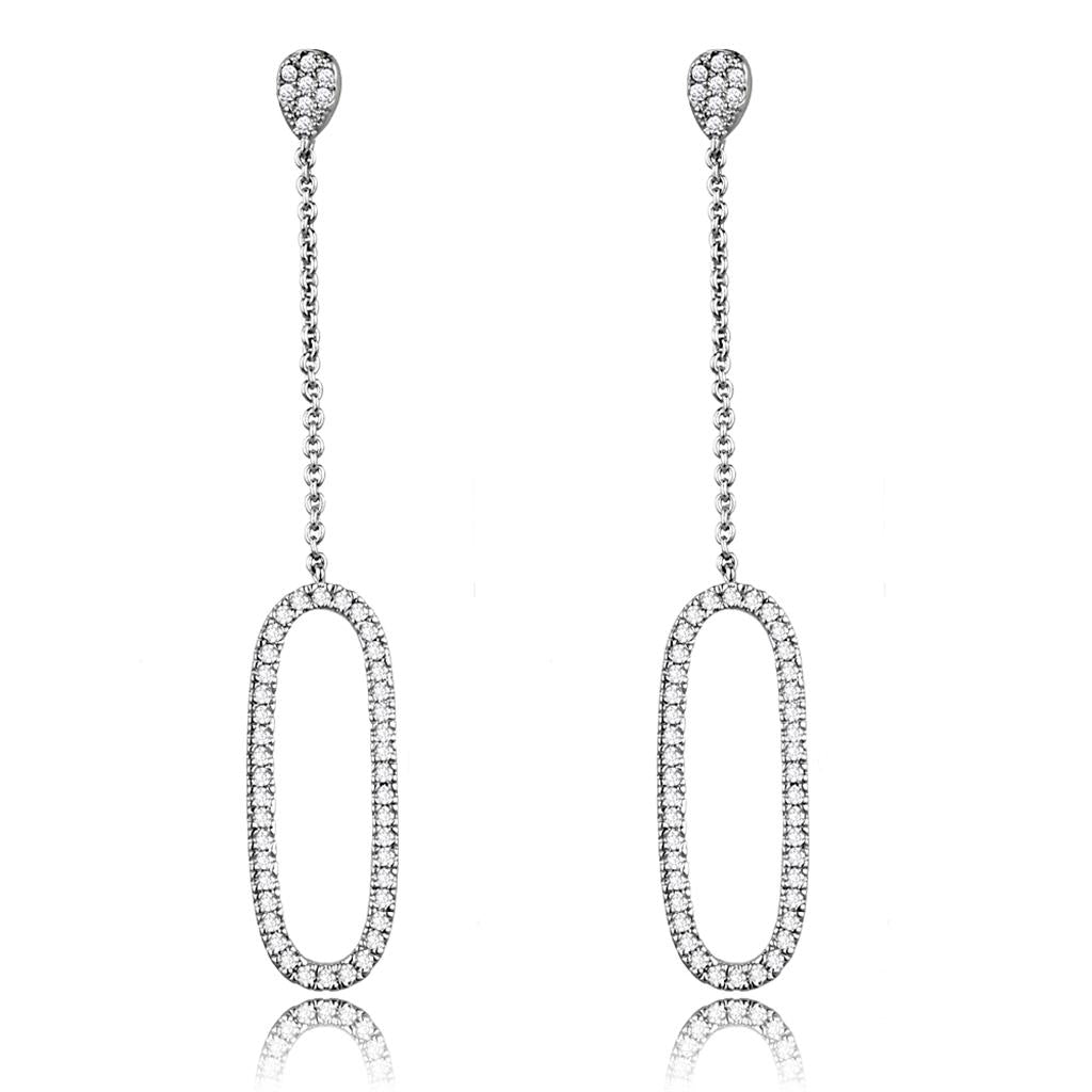 Rhodium Brass Earrings with AAA Grade CZ in Clear