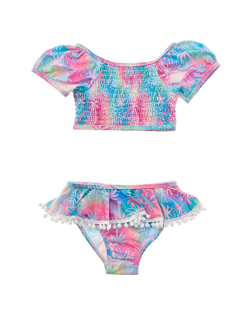 Flap Happy 2pc Pink Tropical Palms Top & Bikini Bottom Set