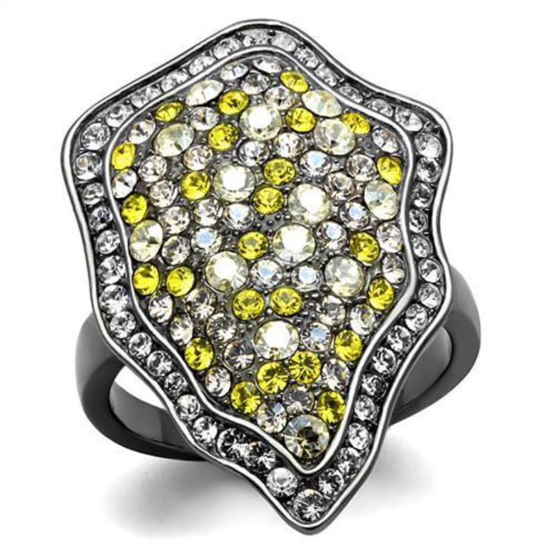 IP Light Black Stainless Steel Ring with Top Grade Crystal in Multi Color