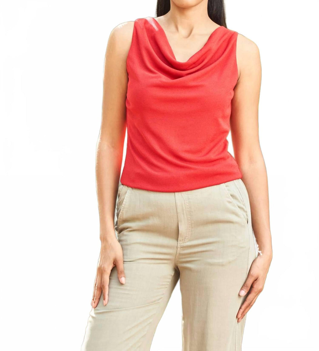 Rib Knit Cowl Neck Solid Tank Top In Red