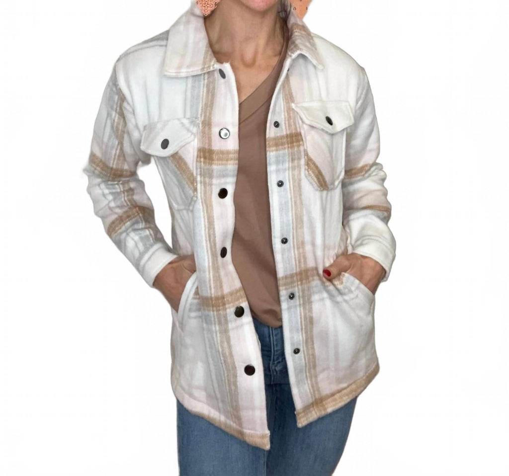 Norah Plaid Shacket In Blush
