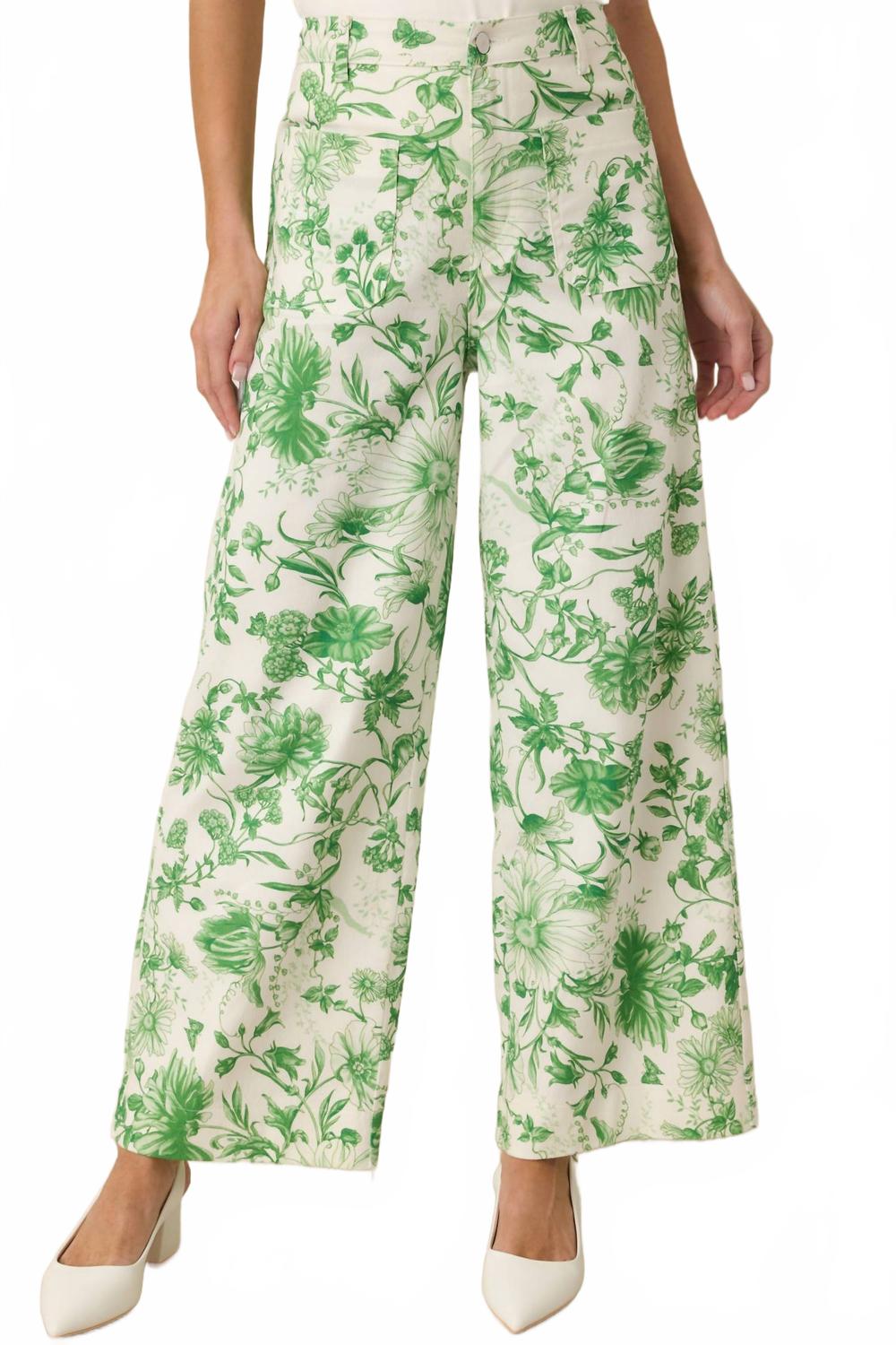 Amelia Wide Leg Pants In Green Toile
