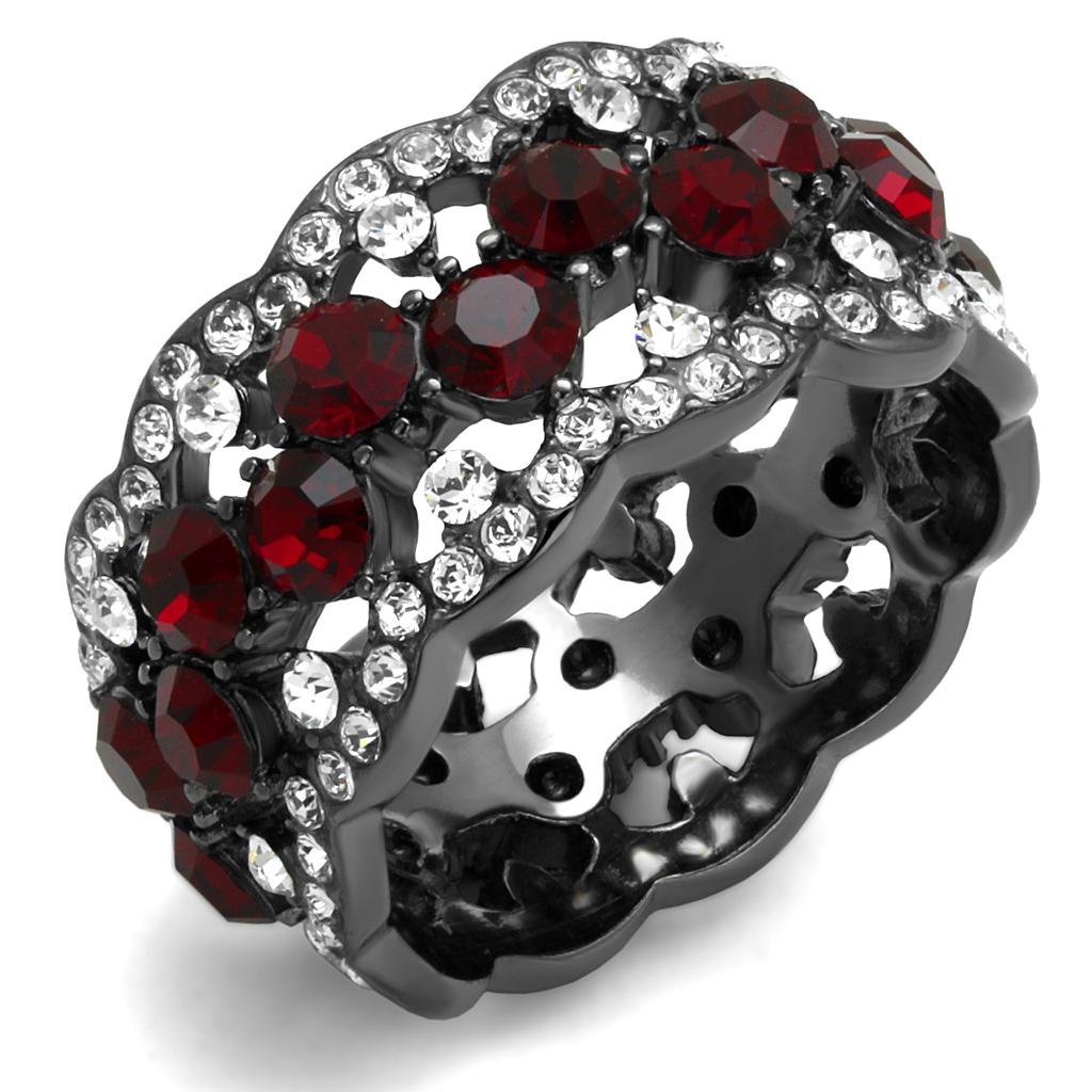 IP Light Black Stainless Steel Ring with Top Grade Crystal in Siam