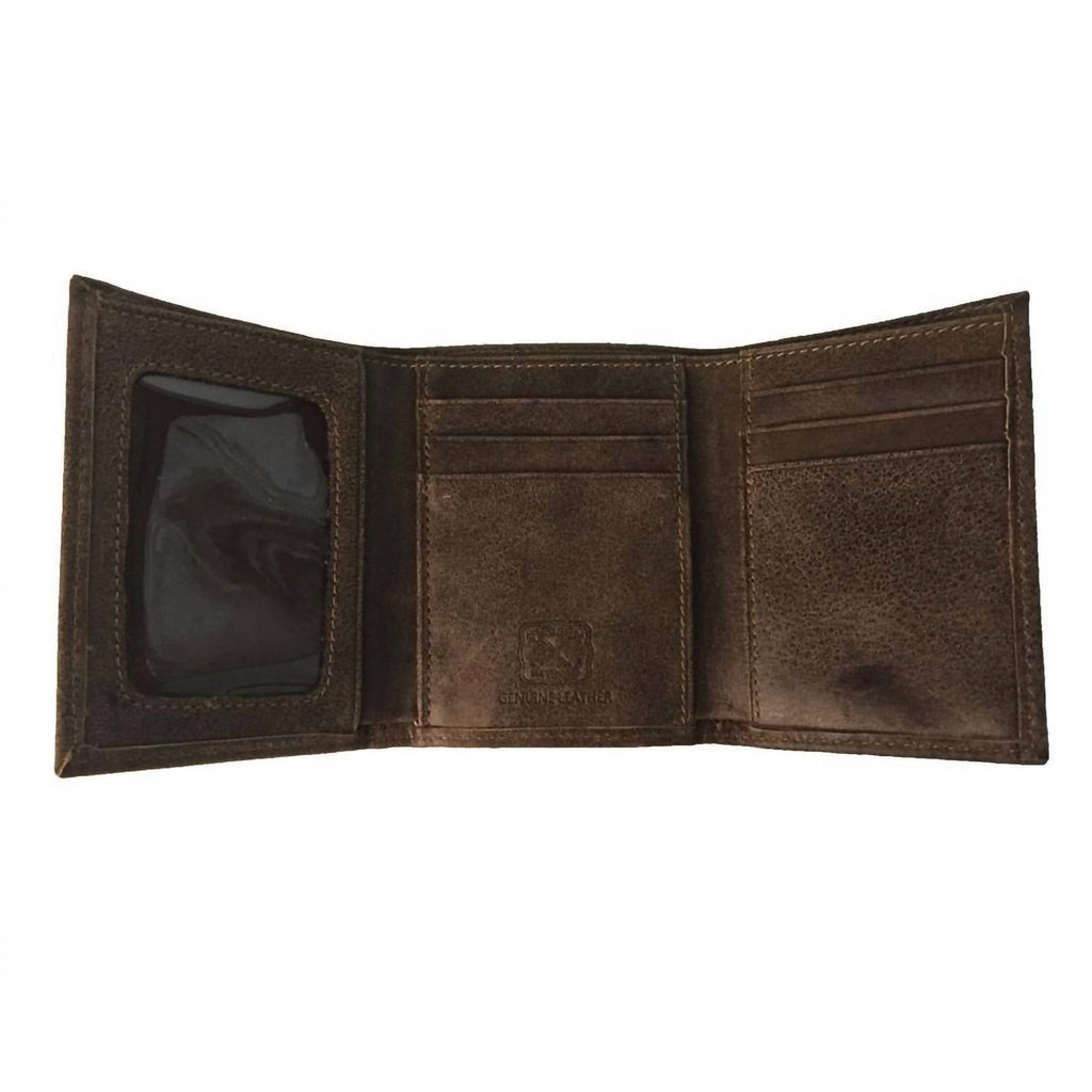 Leather Tri Fold X Wallet In Brown/orange