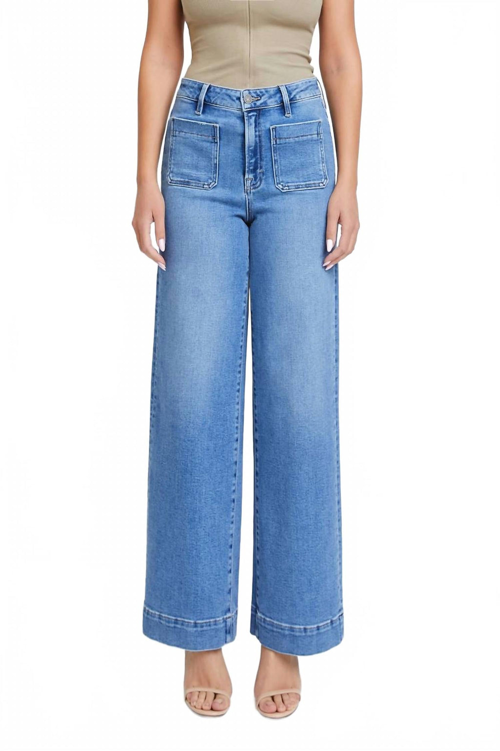 Nori Front Pocket Wide Leg Jeans In Medium Blue