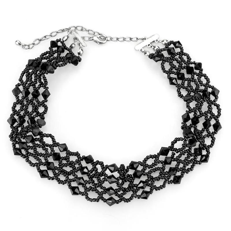 Rhodium Brass Necklace with Synthetic Synthetic Glass in Jet
