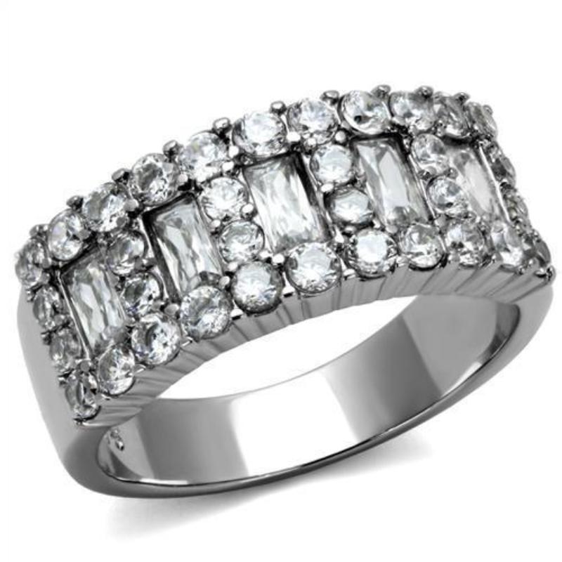 High polished (no plating) Stainless Steel Ring with AAA Grade CZ in Clear