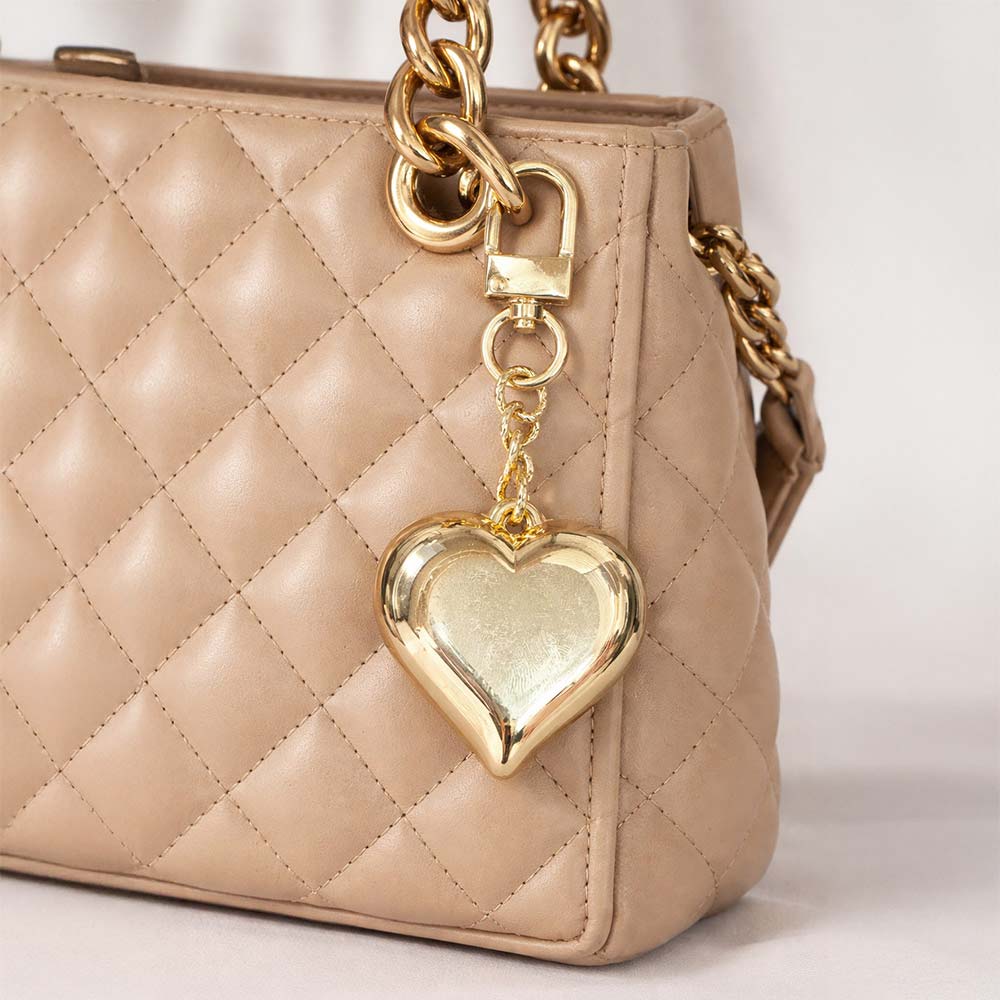 Gold Dipped Bold Puffy Heart Drop Keychain Bag Charm