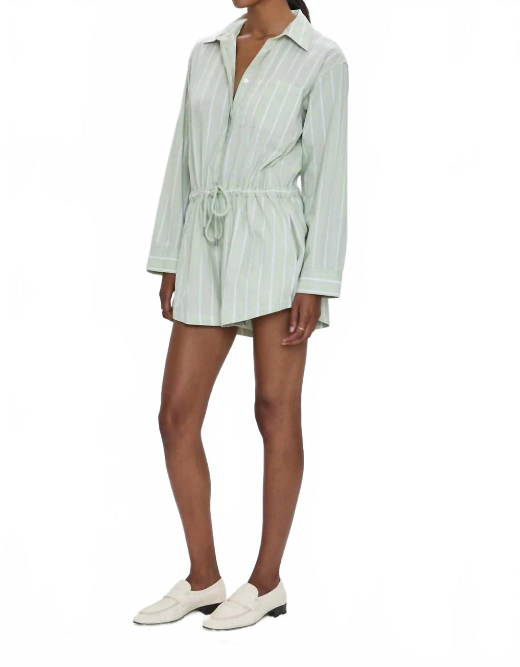Amelie Romper In Pistachio Stripe