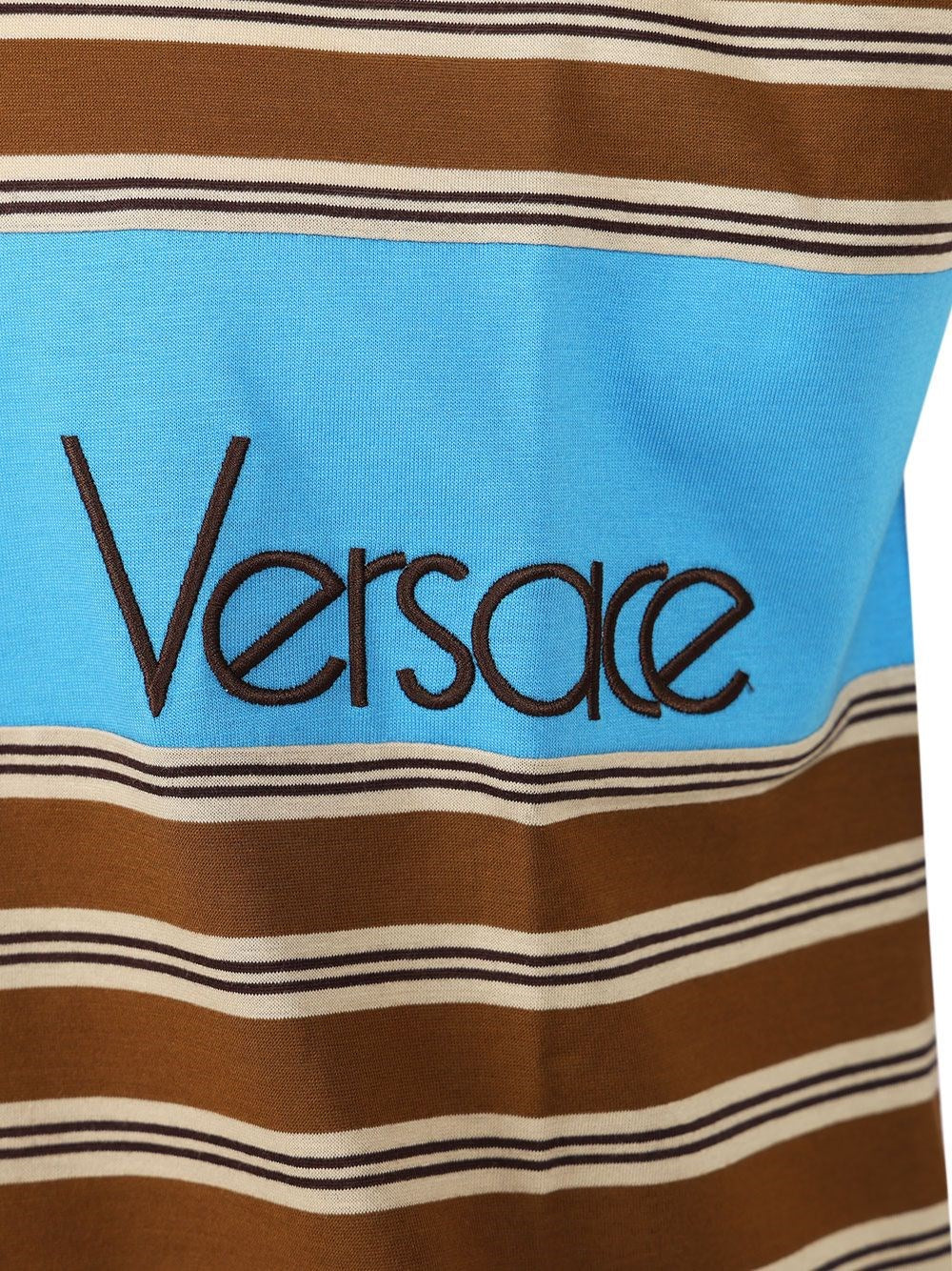Versace Men Striped Cotton T-Shirt With Inlay