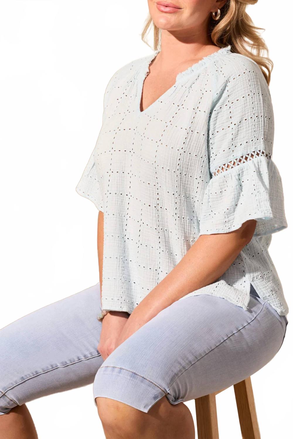 Gauze Eyelet Top In Water