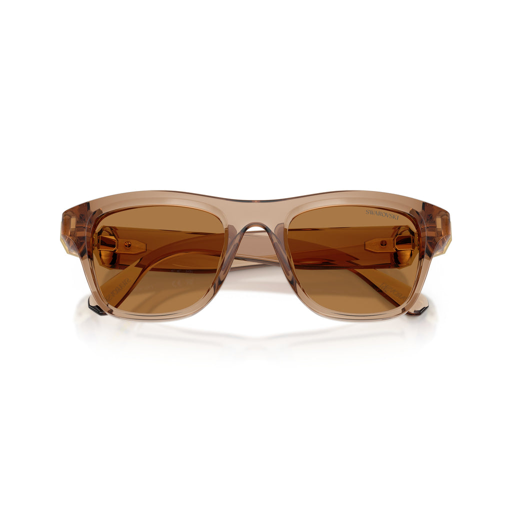 0Sk6056U Translucent Brown Square Sunglasses with Gold-Tone Accents