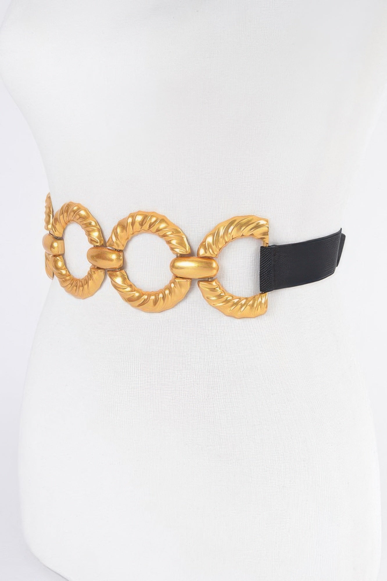 Wide Elastic Waist Belt with Multi Metal Buckle