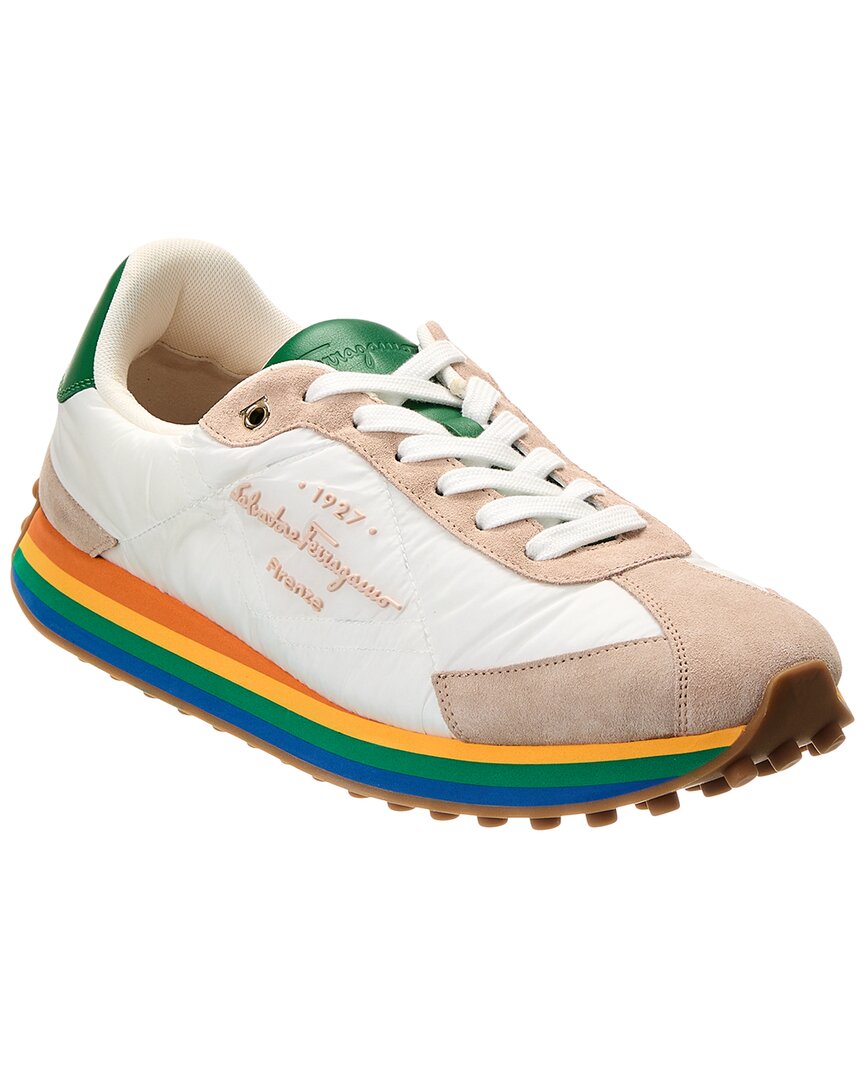 Ferragamo Iggy Dolmias Saddle B Suede & Leather-Trim Sneaker