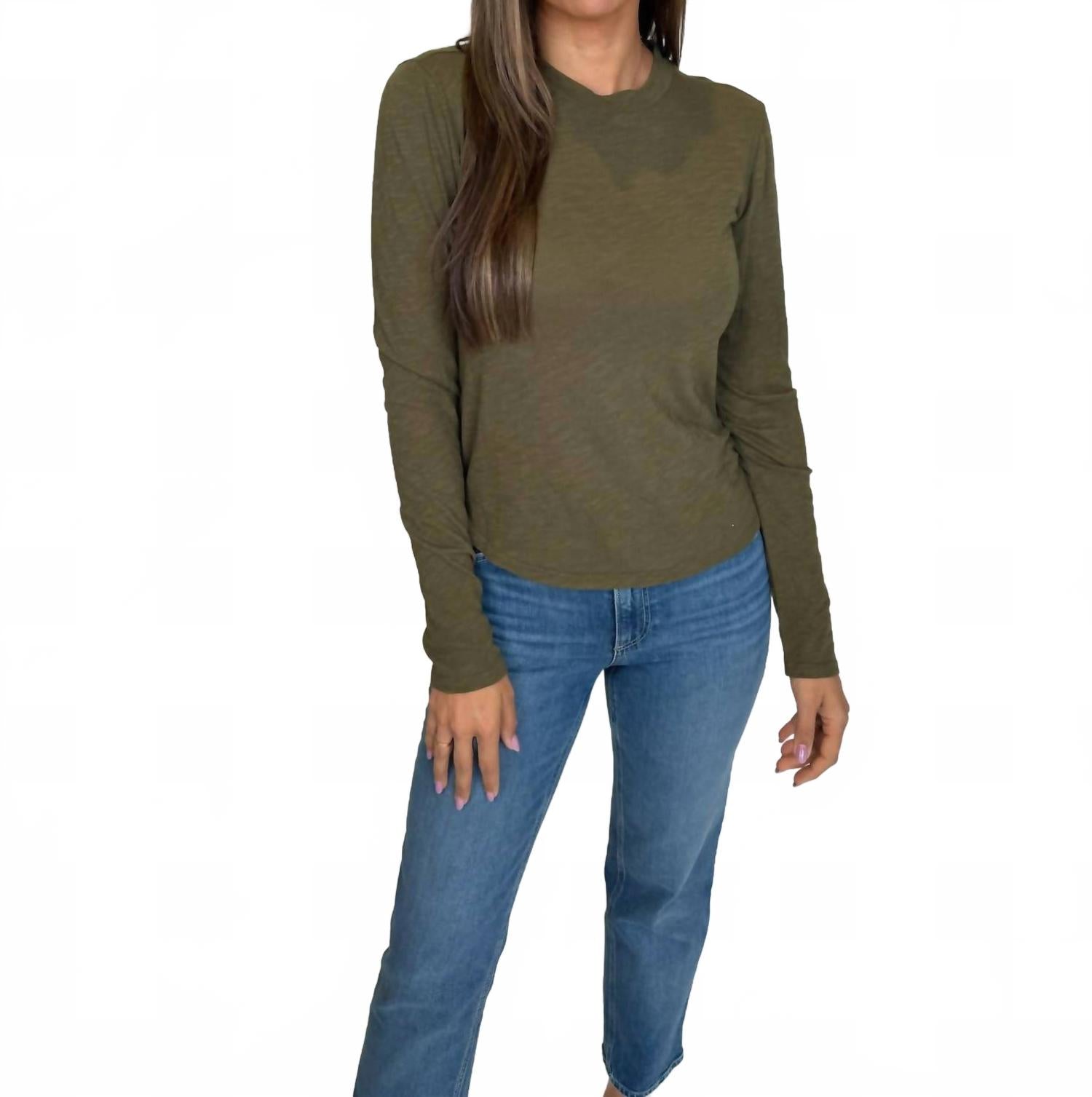 Long Sleeve Crew Neck Tee In Italian Herb