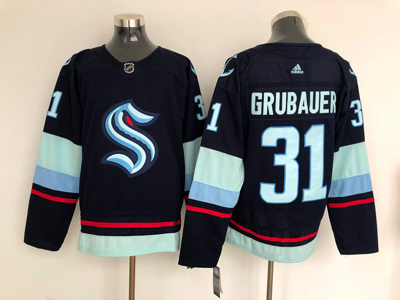 Men's Seattle Kraken  Philipp Grubauer #31 Navy Home Breakaway Player jersey