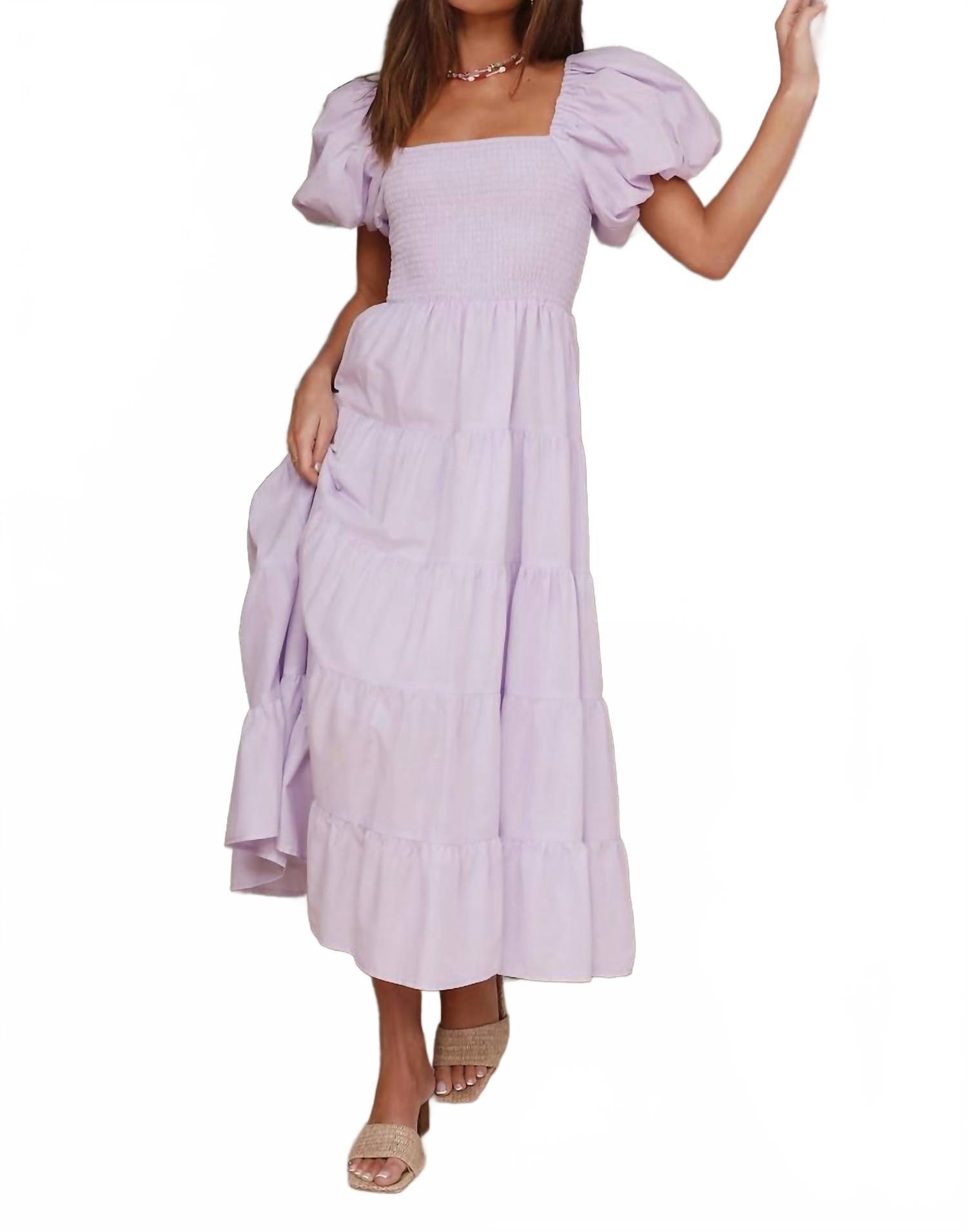Puff Sleeves Maxi Dress In Lavender