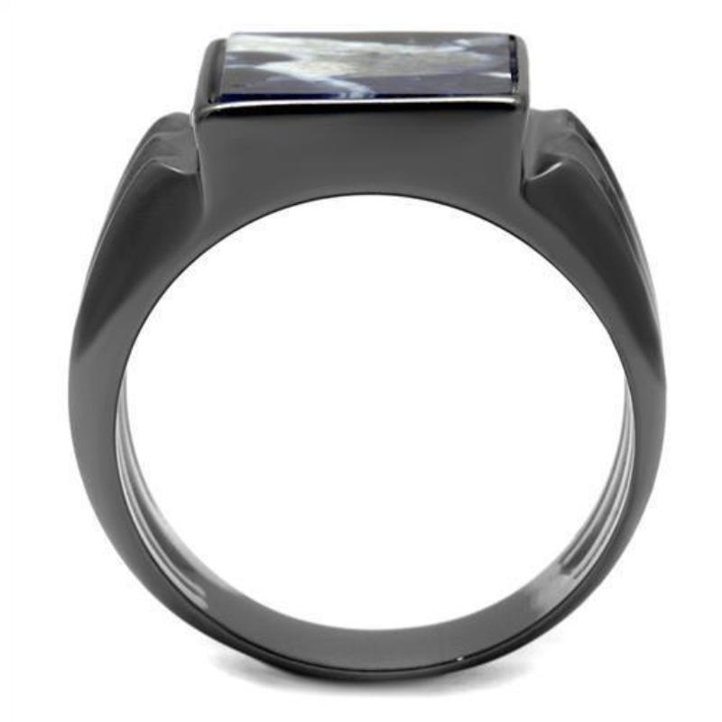 IP Light Black Stainless Steel Ring with Semi-Precious Sodalite in Capri Blue
