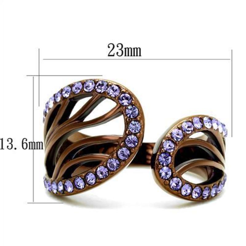 IP Coffee light Stainless Steel Ring with Top Grade Crystal in Tanzanite