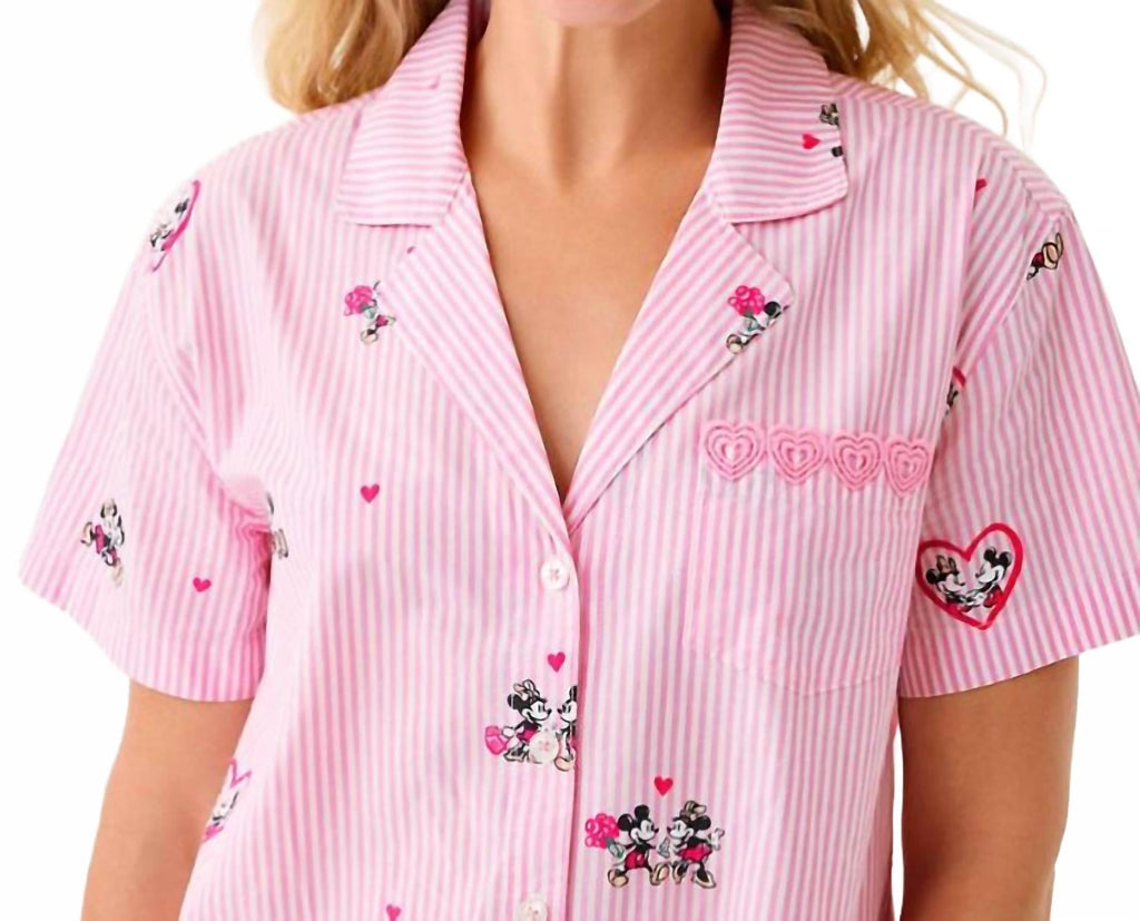 Mari Pj Button-Up Top In Multi Disney Half Drop Overprint