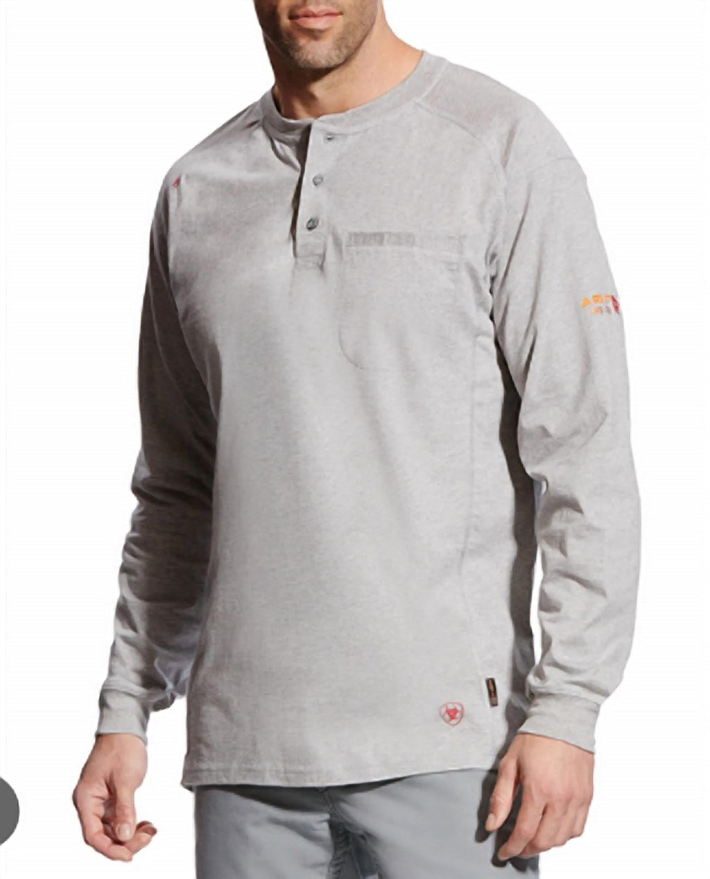 Men's Fr Air Henley Long Sleeve Work Shirt In Silver