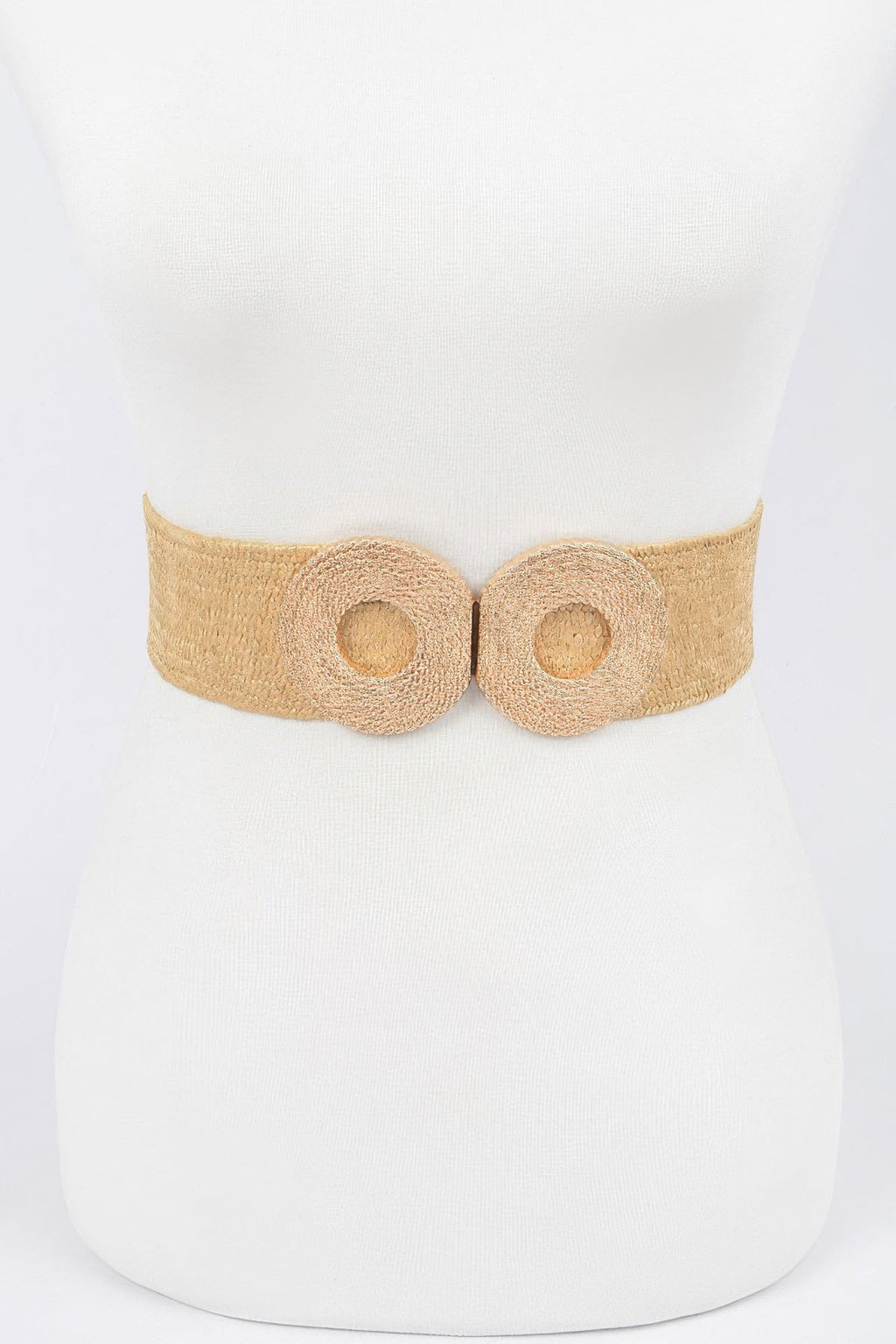 Faux Straw Elastic Two Buckles Belt
