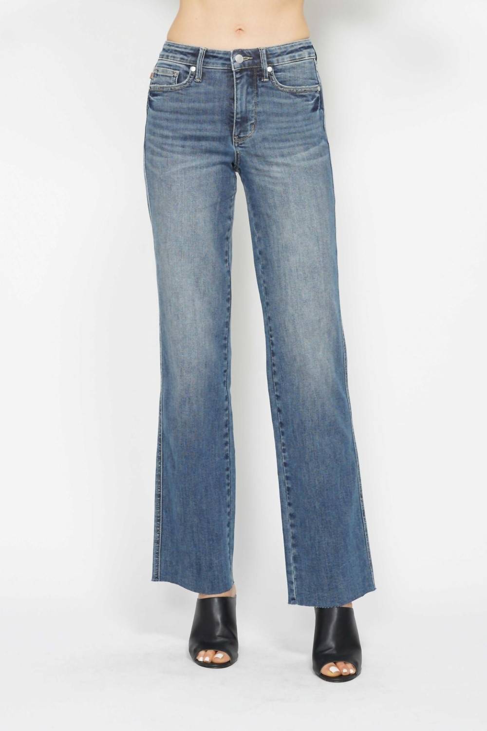 Mid Rise Tummy Control Vintage Straight Leg Jeans In Blue