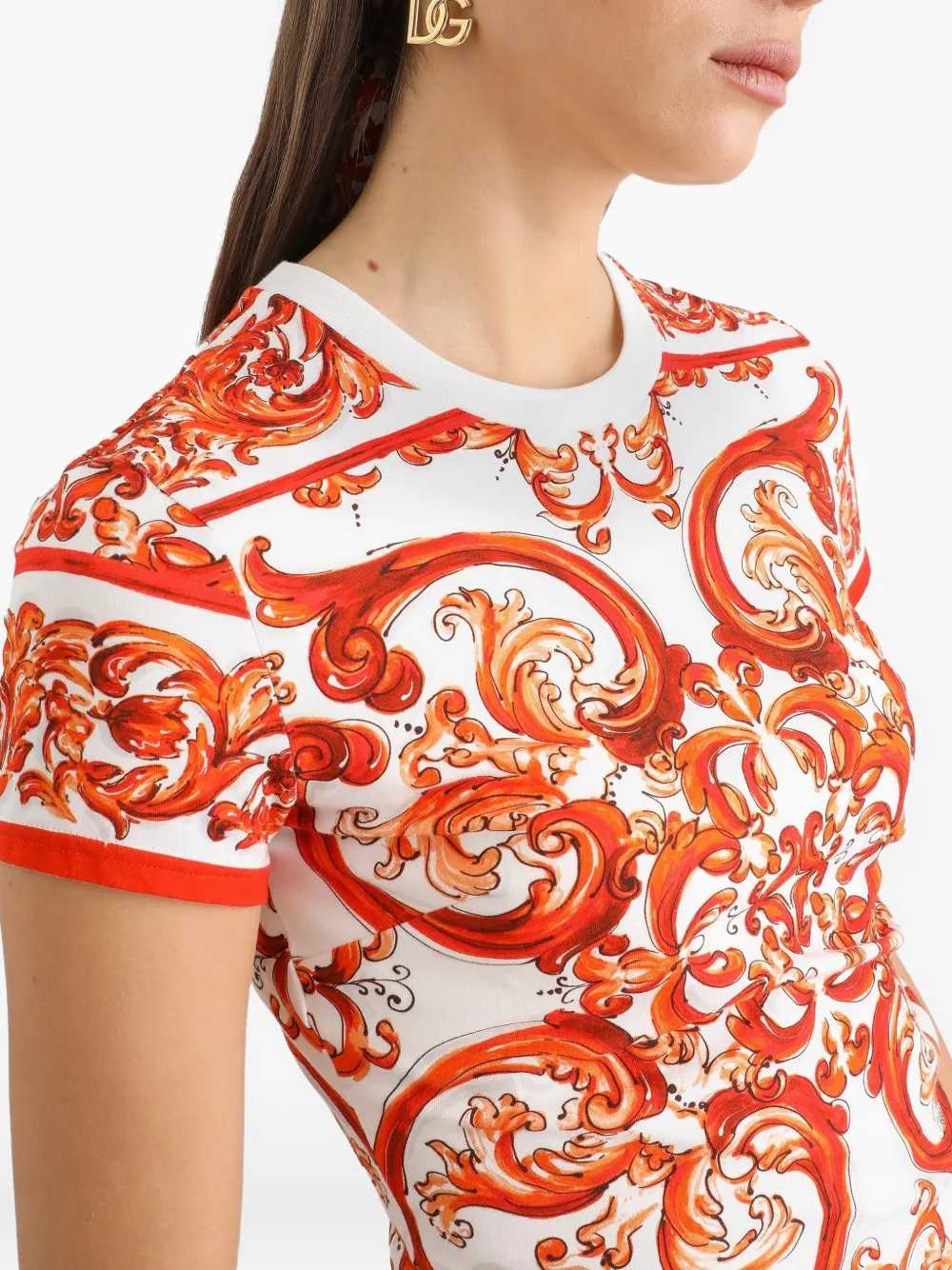 Dolce & Gabbana Women Jersey T-Shirt With Majolica Print