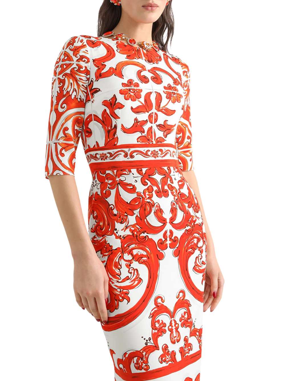 Dolce & Gabbana Women Maiolica Print Charmeuse Dress: