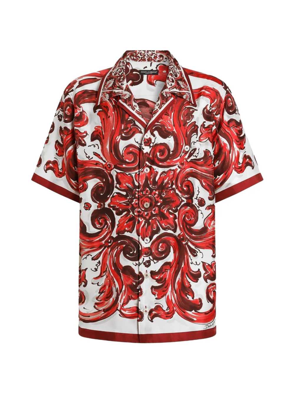 Dolce & Gabbana Men Silk Twill Hawaiian Shirt With Majolica Print