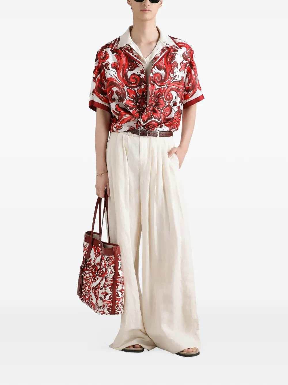 Dolce & Gabbana Men Silk Twill Hawaiian Shirt With Majolica Print