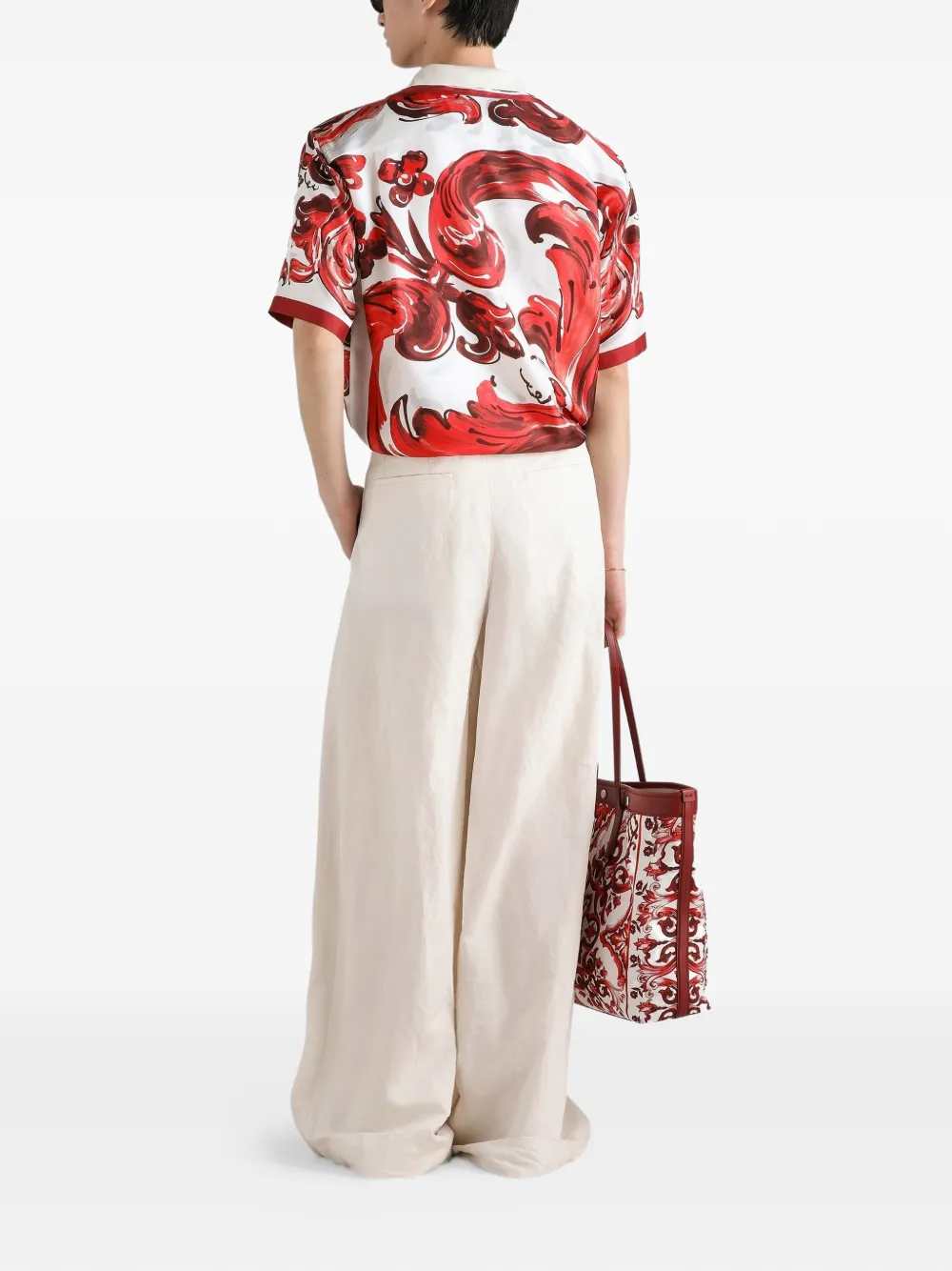 Dolce & Gabbana Men Silk Twill Hawaiian Shirt With Majolica Print