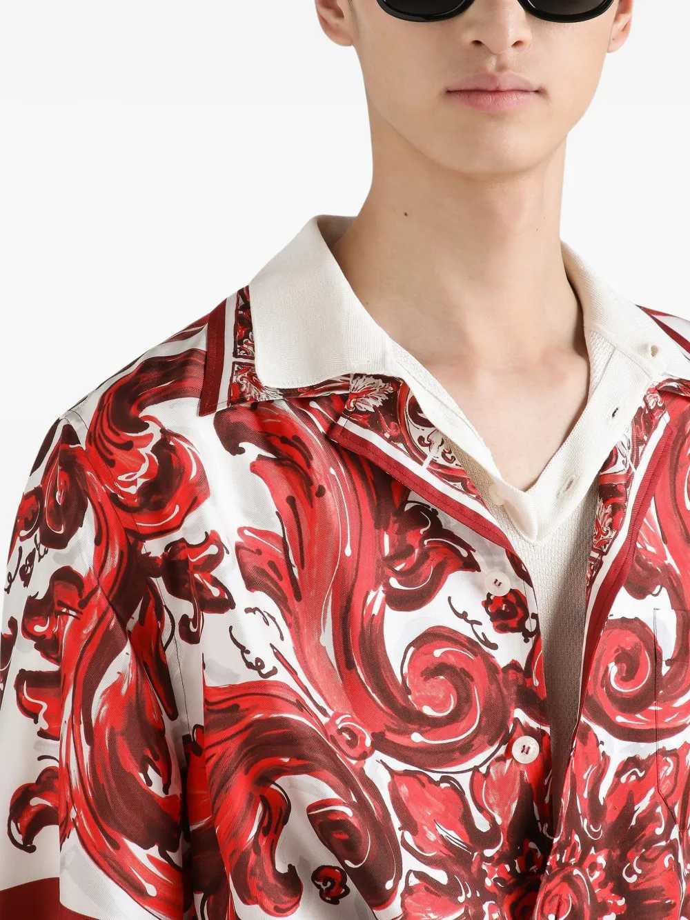Dolce & Gabbana Men Silk Twill Hawaiian Shirt With Majolica Print